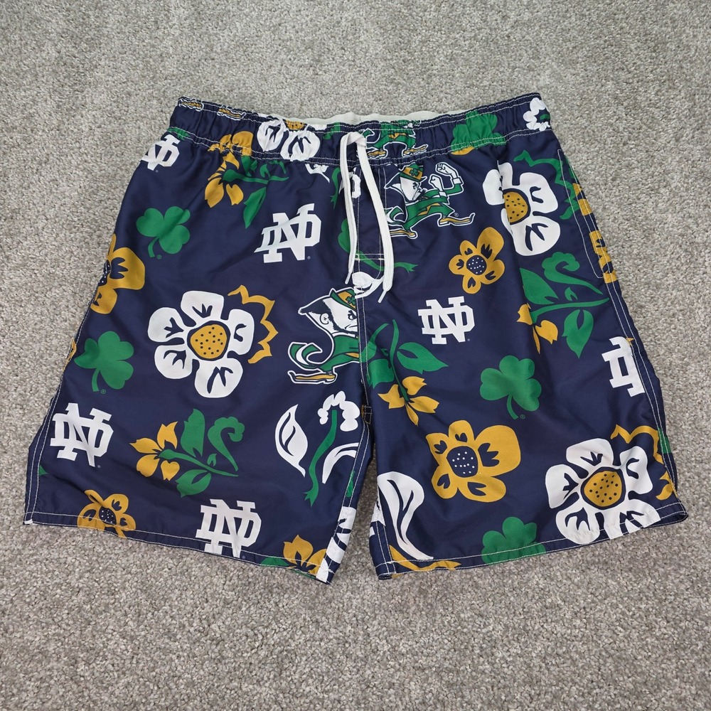 Wes and Willy Notre Dame Fighting Irish Floral Swim Trunks Mens Large Navy Blue